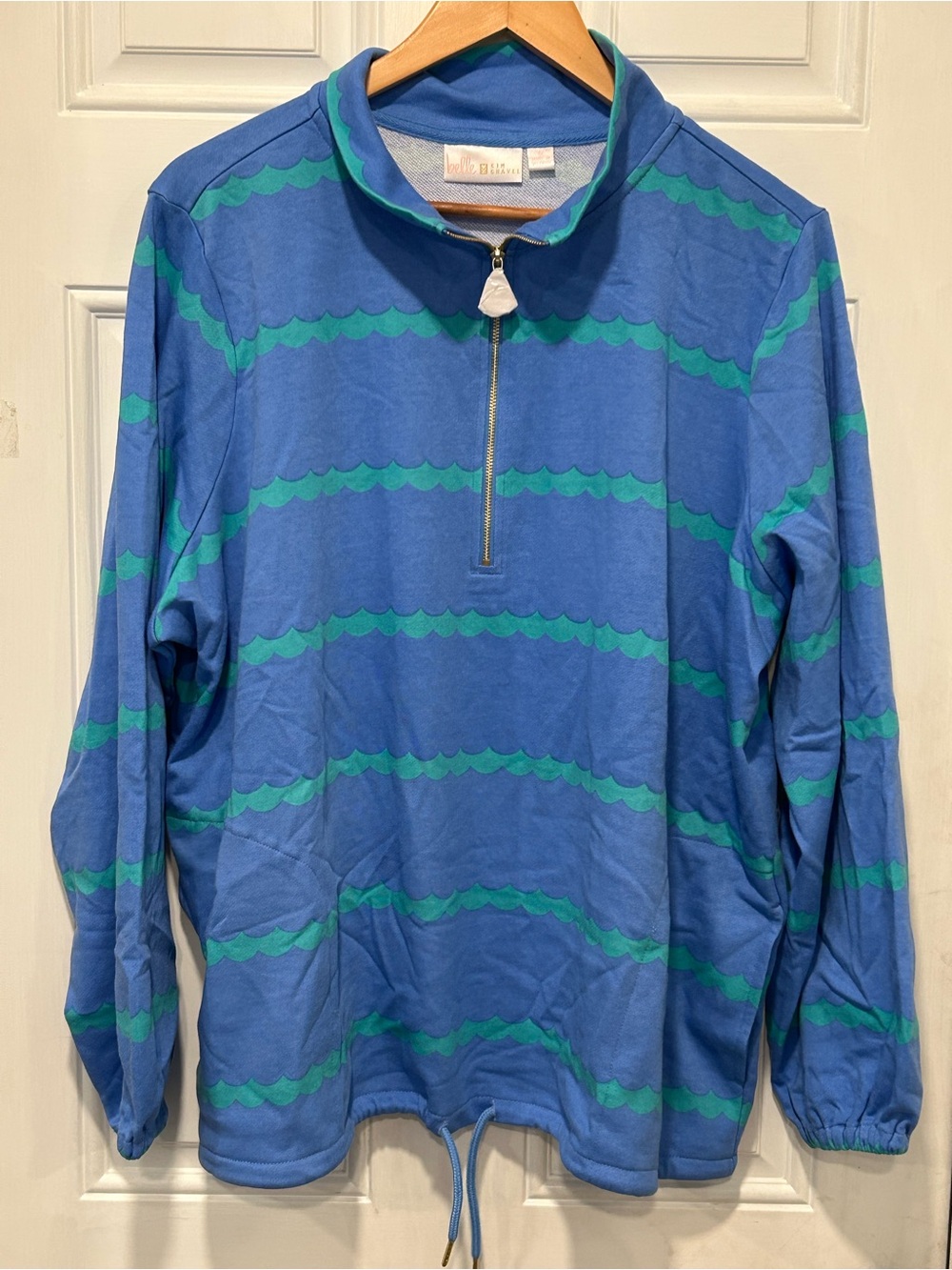 Belle by Kim Gravel "Makin Waves" Scallop Stripe Half Zip Top Plus Sz 1X NWOT